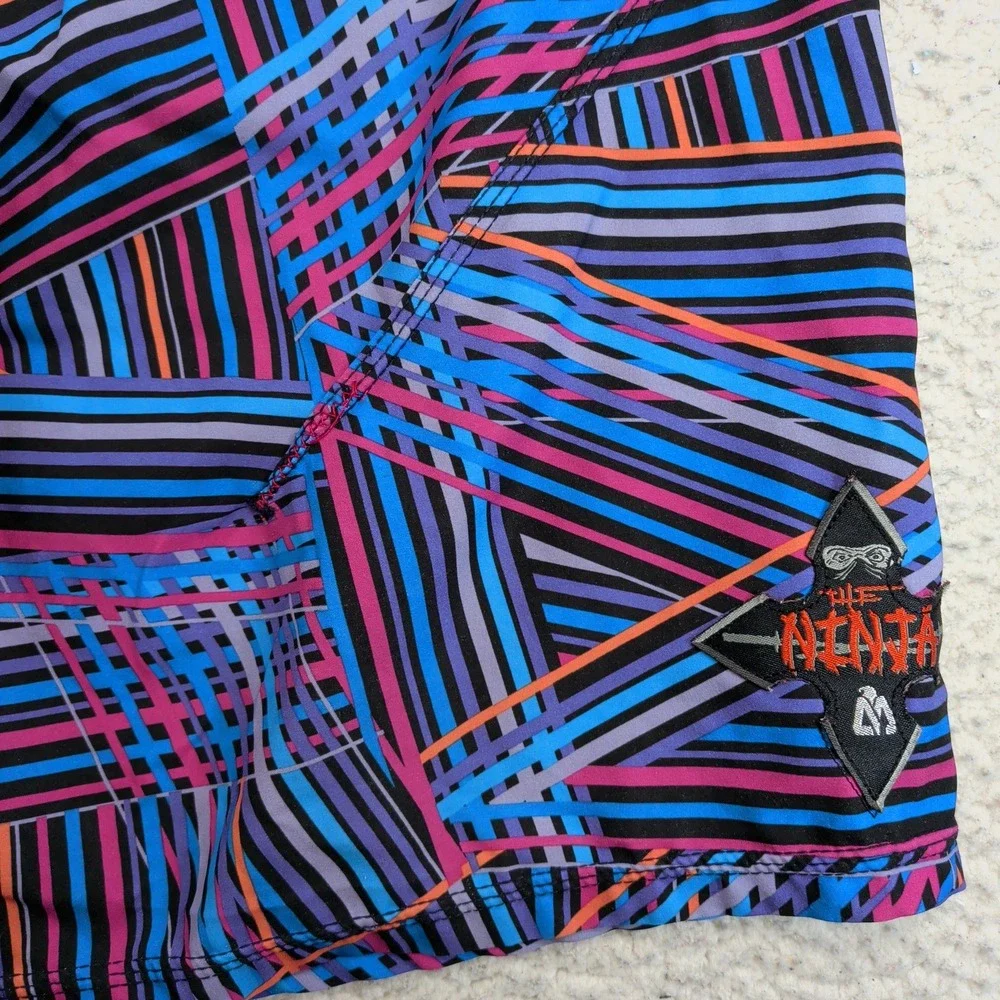 Matix Mens Ninja Whack Job Board Shorts Blue Geometric Abstract Swim Trunks 32